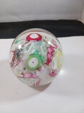 Murano Fratelli Toso Latticino Millefiori Glass Paperweight